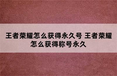 王者荣耀怎么获得永久号 王者荣耀怎么获得称号永久